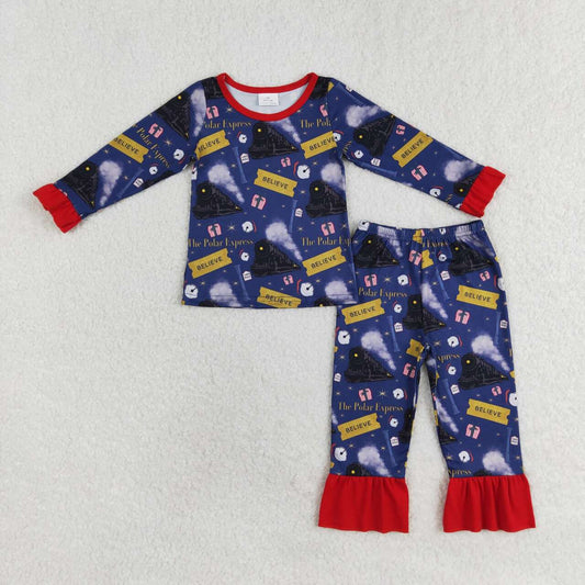 GLP1314 Polar Express Print Girls Christmas Pajamas Clothes Set