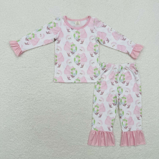 GLP1320 Pink Santa Print Girls Christmas Bamboo Pajamas Clothes Set