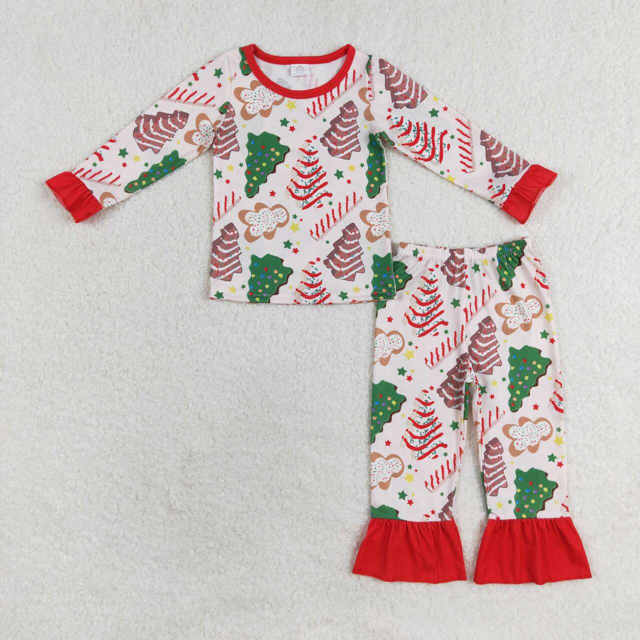 GLP1321 Christmas Debbie Cake Print Girls Christmas Bamboo Pajamas Clothes Set