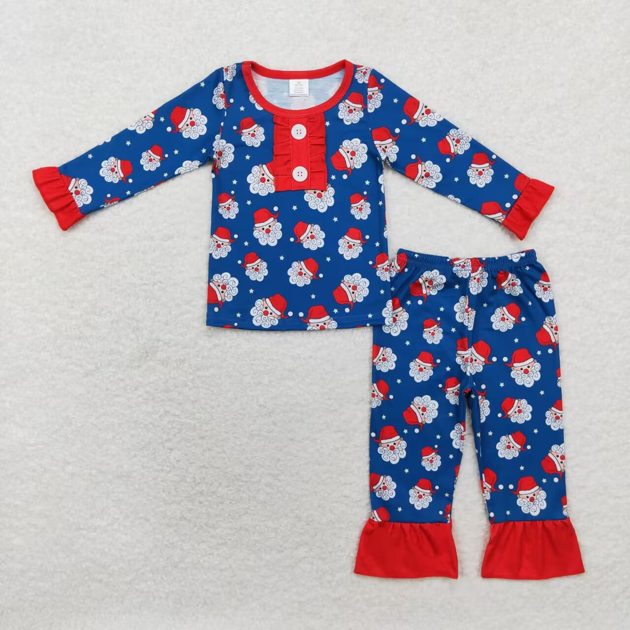 GLP1324 Santa Blue Print Girls Christmas Bamboo Pajamas Clothes Set