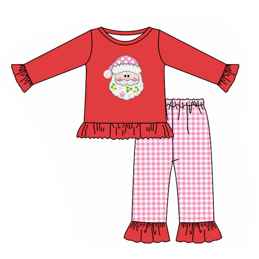 (Pre-order)GLP1335 Santa Top Pink Pants Girls Christmas Clothes Set