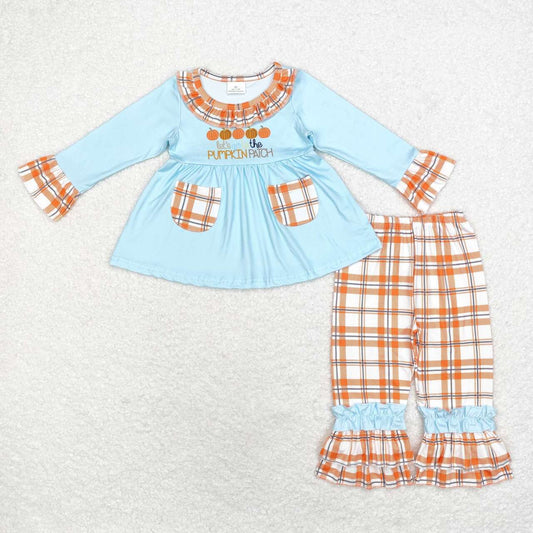 GLP1349 Let's Go To The Pumpkin Patch Tunic Top Plaid Pants Girls Fall Clothes Set