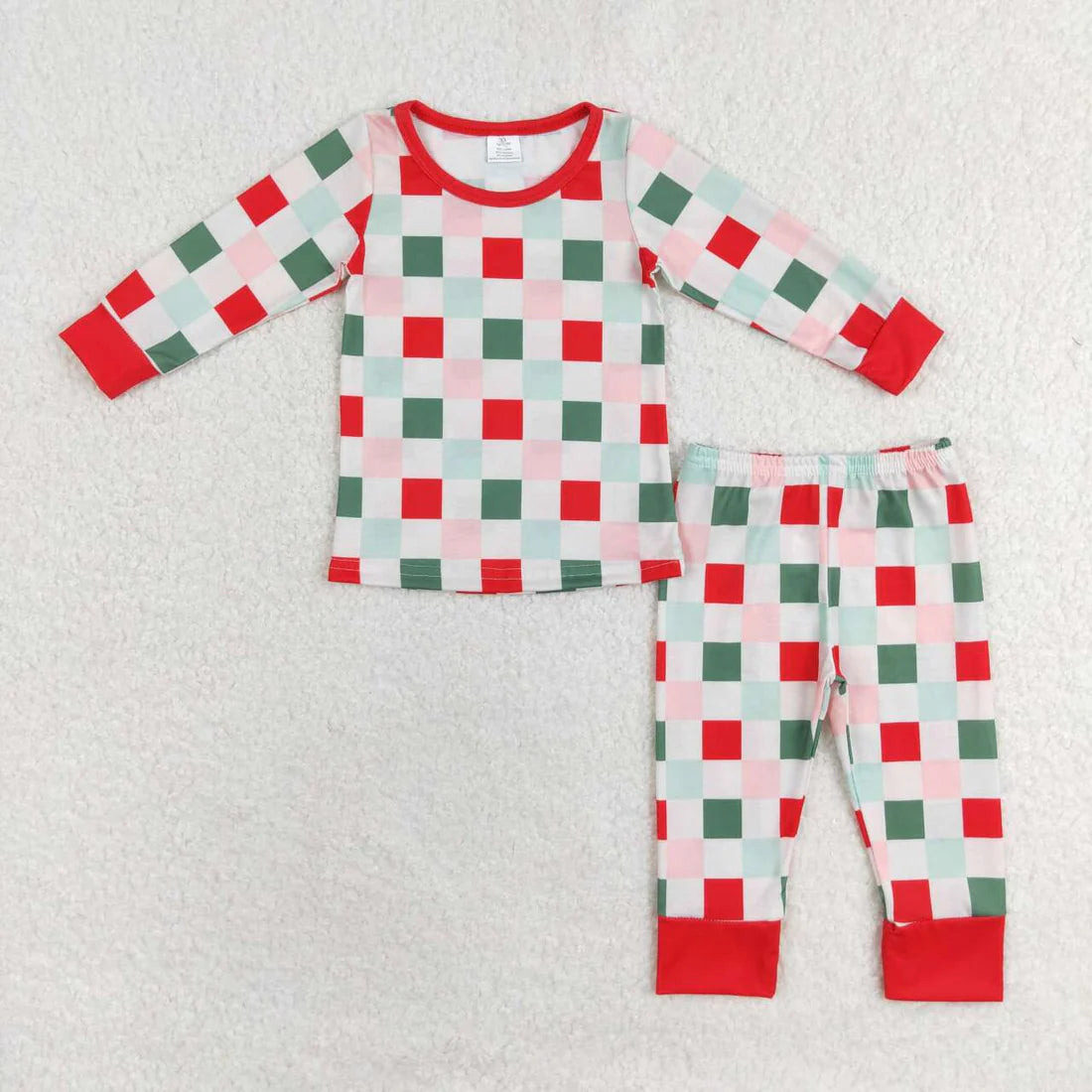 Red Green Pink Plaid Print Christmas Family Matching Pajamas Clothes