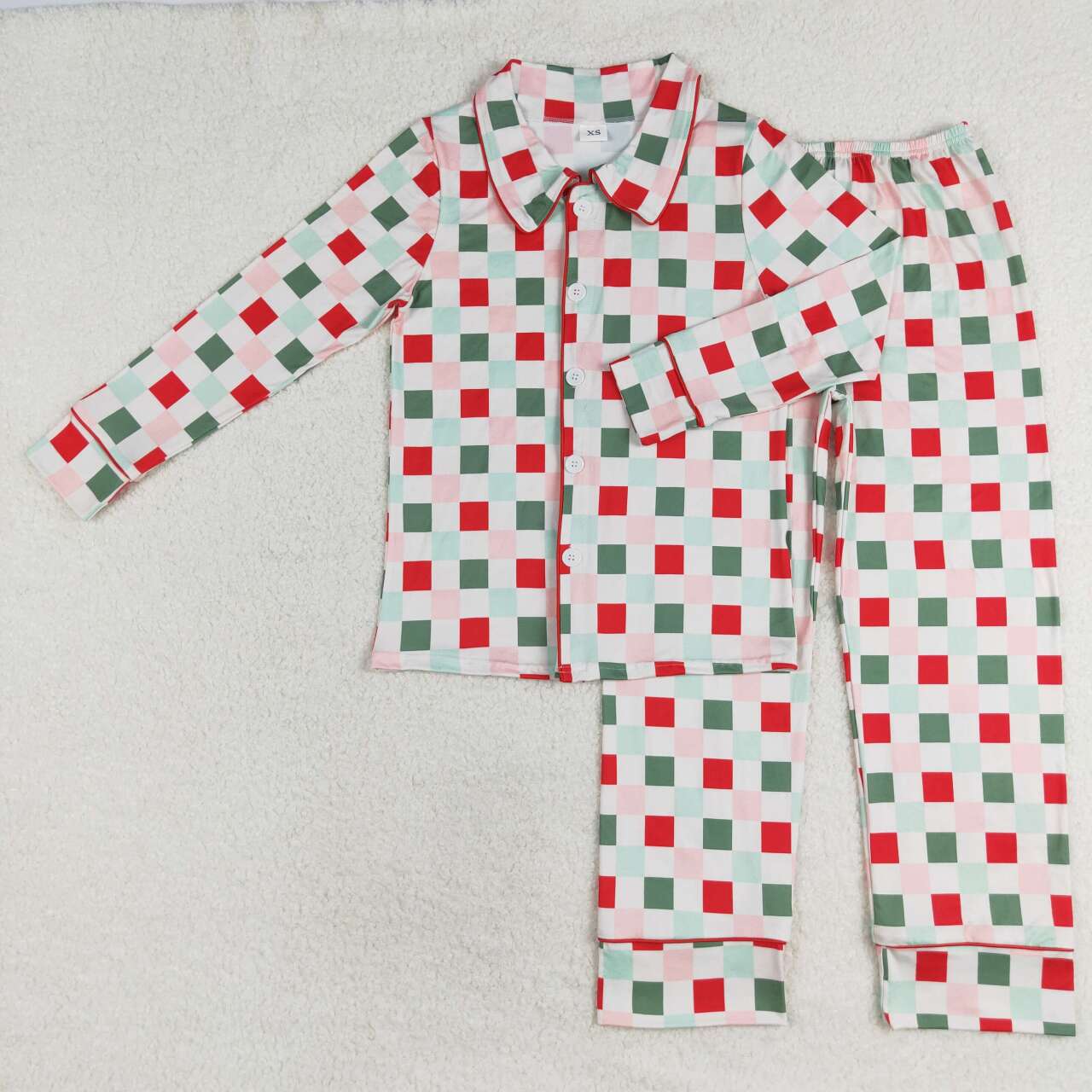 GLP1353 Adult Red Green Pink Plaid Print Christmas Pajamas Woman Clothes Set