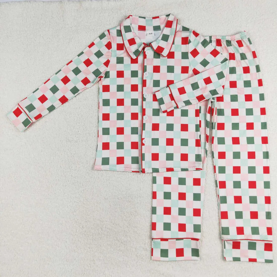 Red Green Pink Plaid Print Christmas Family Matching Pajamas Clothes