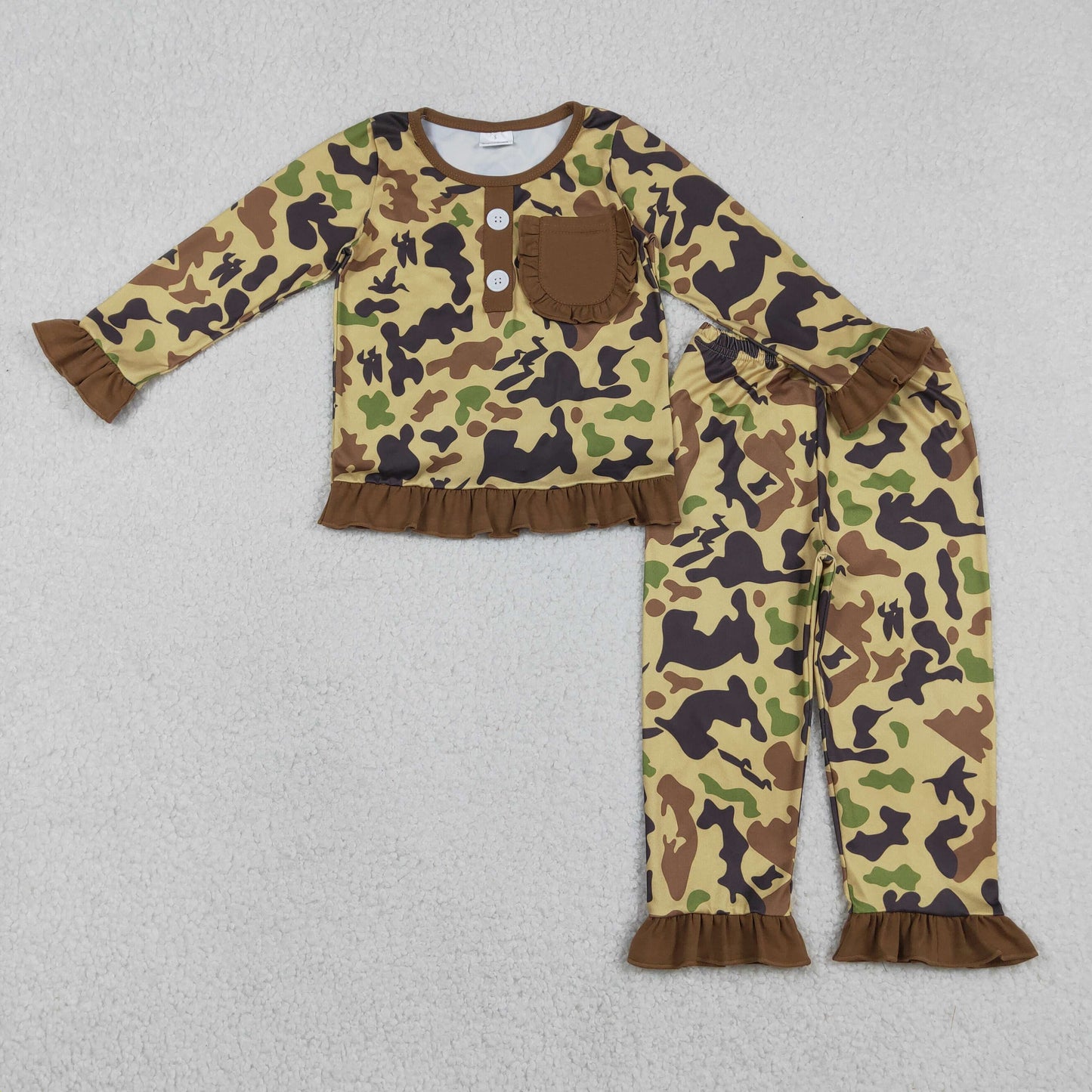 GLP1355 Brown Camo Print Girls Fall Pajamas Clothes Set