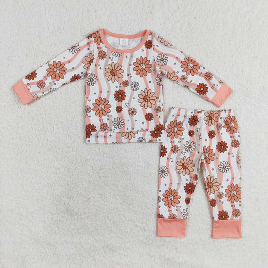 GLP1356 Flowers Print Girls Fall Bamboo Pajamas Clothes Set