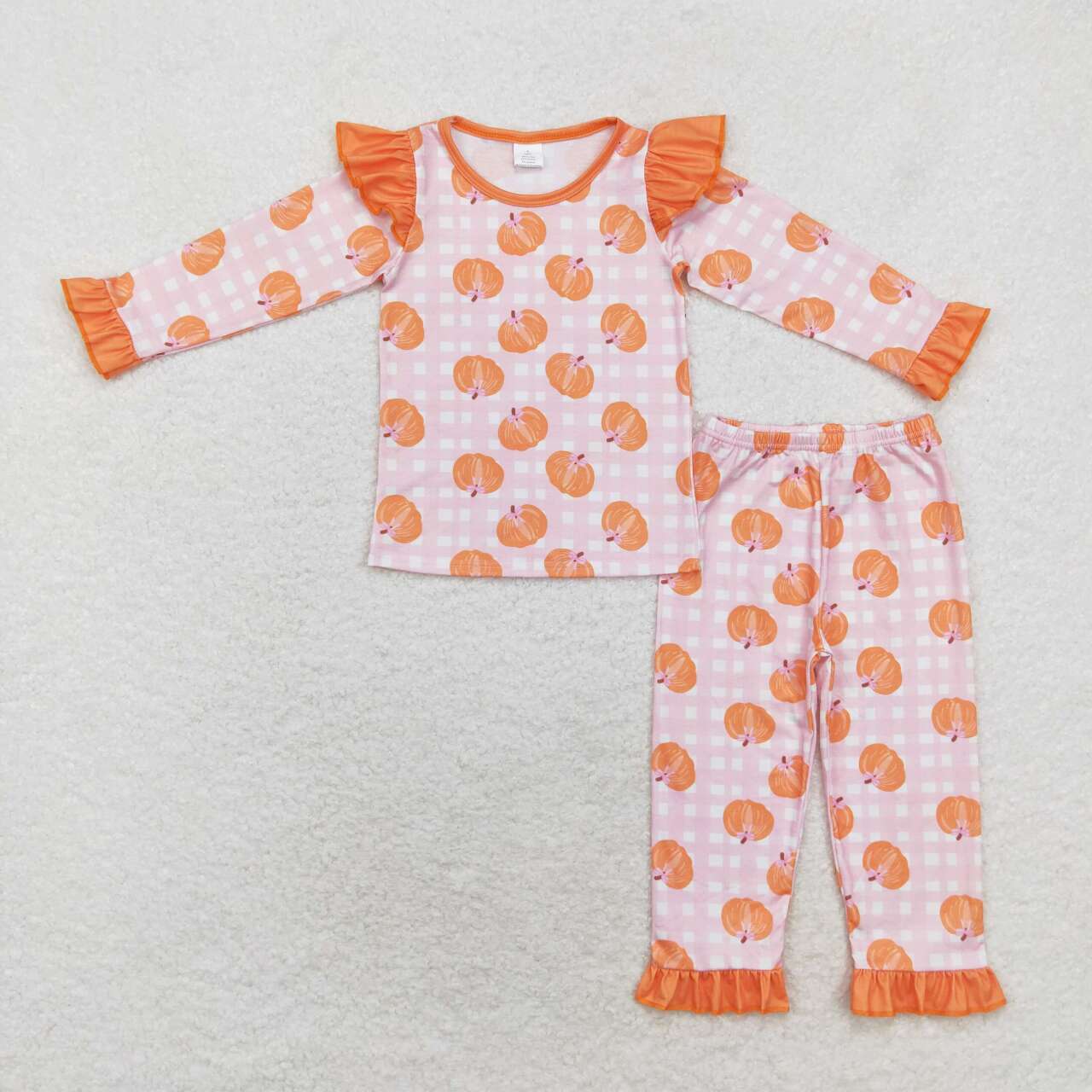 Pumpkin Plaid Print Sibling Fall Matching Bamboo Pajamas Clothes