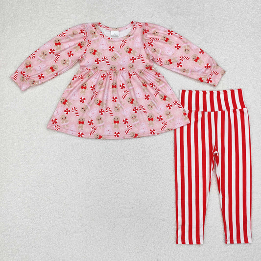 GLP1366 Gingerbread Candy Tunic Top Stripes Pants Girls Christmas Clothes Set