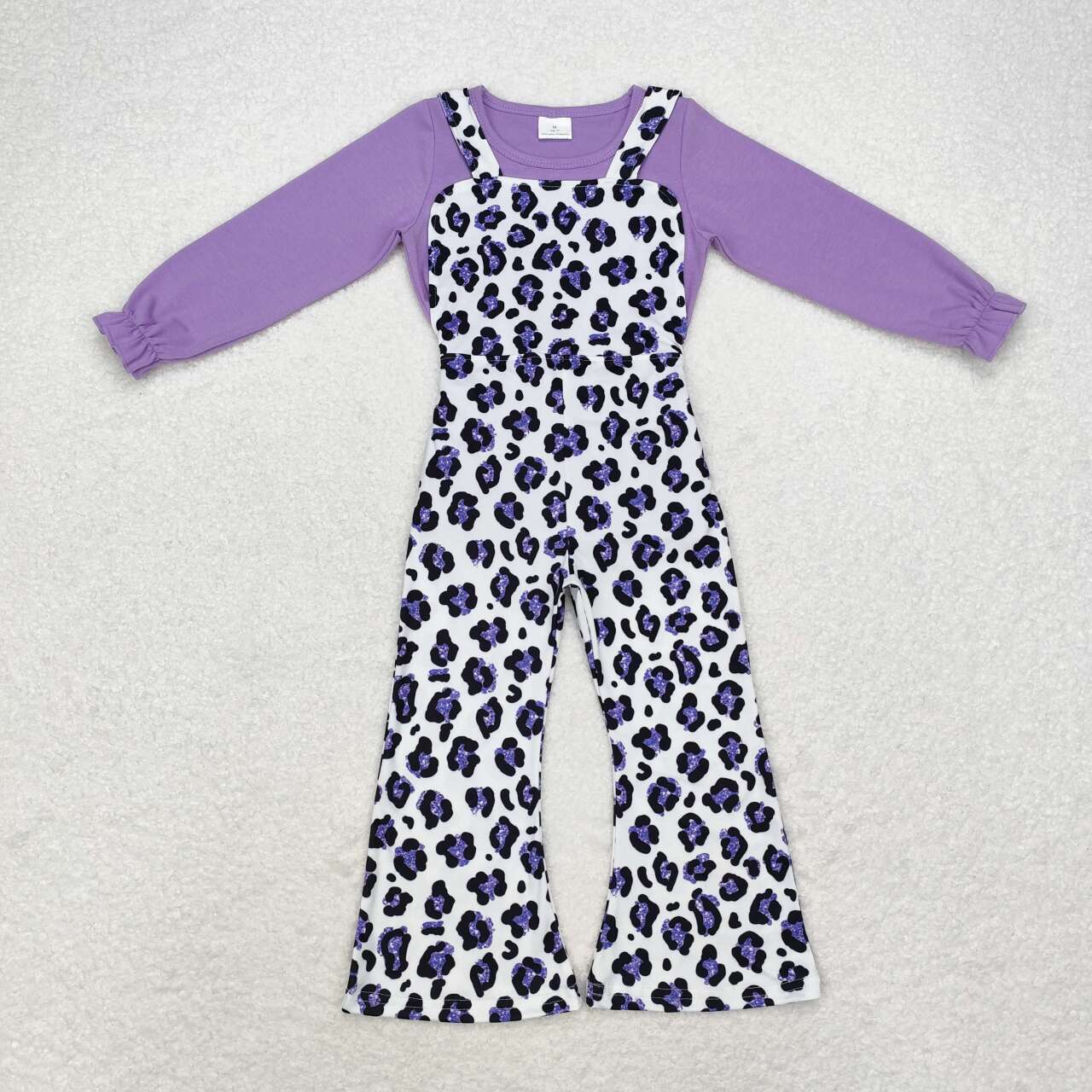 GLP1373  Purple Top Purple Leopard Jumpsuits Girls Fall Clothes Set