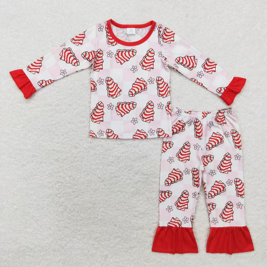 GLP1397 Debbie Cake Pink Plaid Print Girls Christmas Bamboo Pajamas Clothes Set