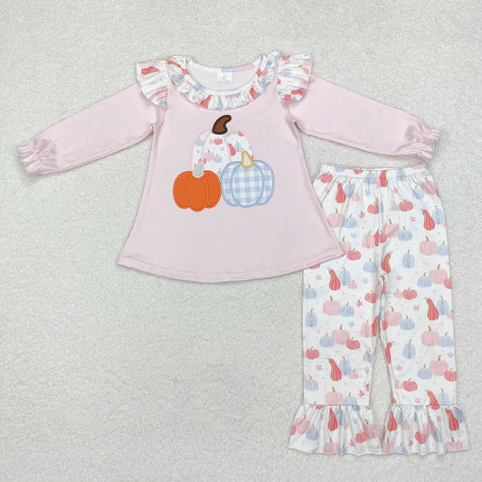 GLP1409 Pumpkin Pink Top Ruffle Pants Girls Fall Clothes Set