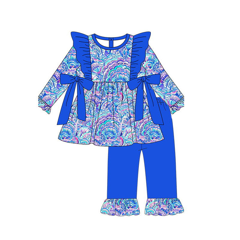 (Pre-order)GLP1427  Shell Tunic Top Blue Pants Girls Fall Clothes Set