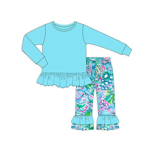 (Pre-order)GLP1458 Blue Top Seaweed Pants Girls Fall Clothes Set