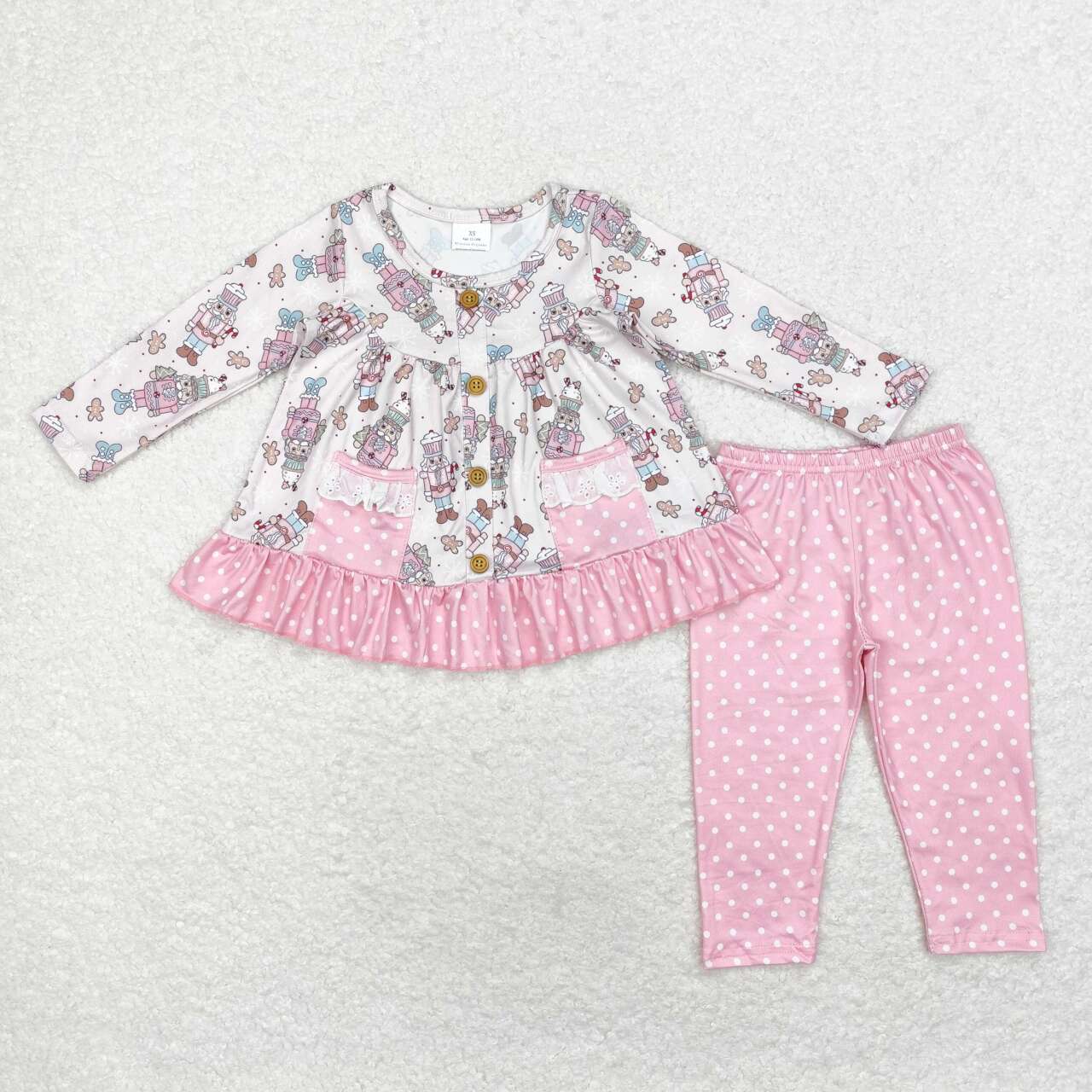 GLP1471 Soldier Gingerbread Pockets Tunic Top Dots Pants Girls Christmas Clothes Set