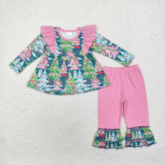 GLP1474 Christmas Tree Tunic Top Pink Pants Girls Clothes Set