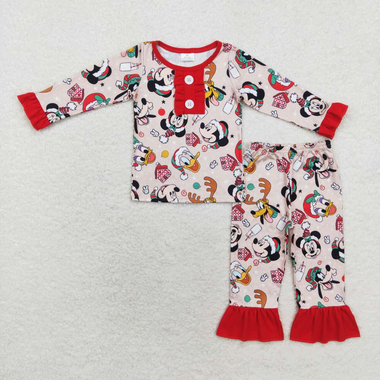 GLP1479  Cartoon Mouse Print Girls Christmas Pajamas Clothes Set