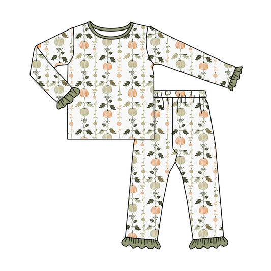 (Pre-order)GLP1498 Pumpkin Print Girls Fall Pajamas Clothes Set