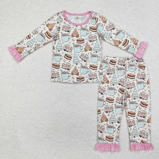 GLP1502 Camping Print Girls Bamboo Pajamas Clothes Set