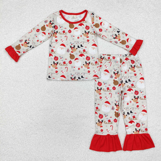 GLP1508 Santa Deer Print Girls Christmas Bamboo Pajamas Clothes Set