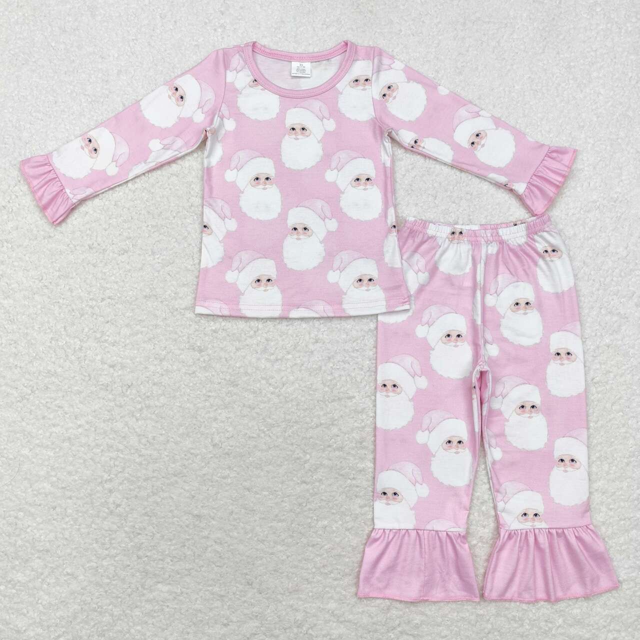 GLP1534 Santa Pink Print Girls Christmas Bamboo Pajamas Clothes Set