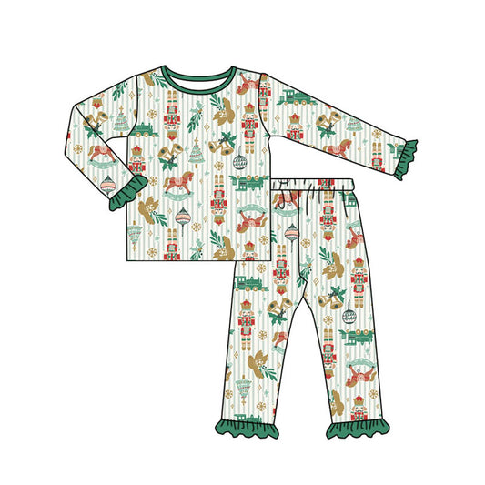 (Pre-order)GLP1536 Nutcracker Print Girls Christmas Pajamas Clothes Set