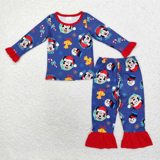 GLP1537 Cartoon Mouse Print Girls Christmas Pajamas Clothes Set