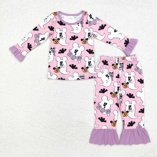 GLP1544 Cartoon Mouse Ghost BOO Print Girls Halloween Pajamas Clothes Set