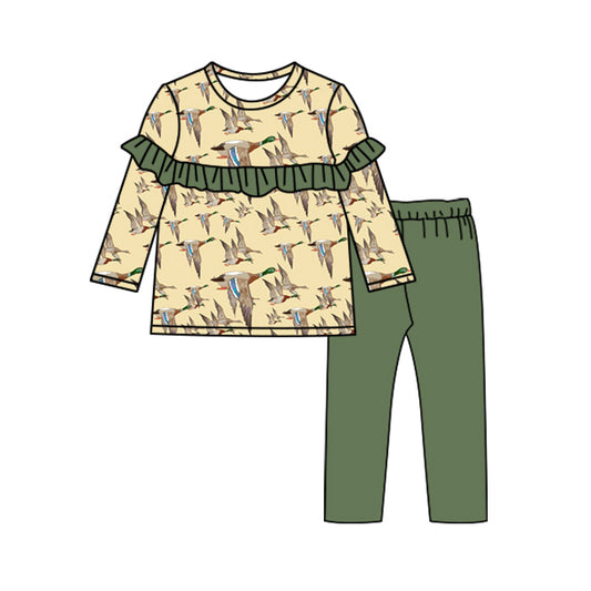 (Pre-order)GLP1546 Duck Top Green Pants Girls Fall Clothes Set