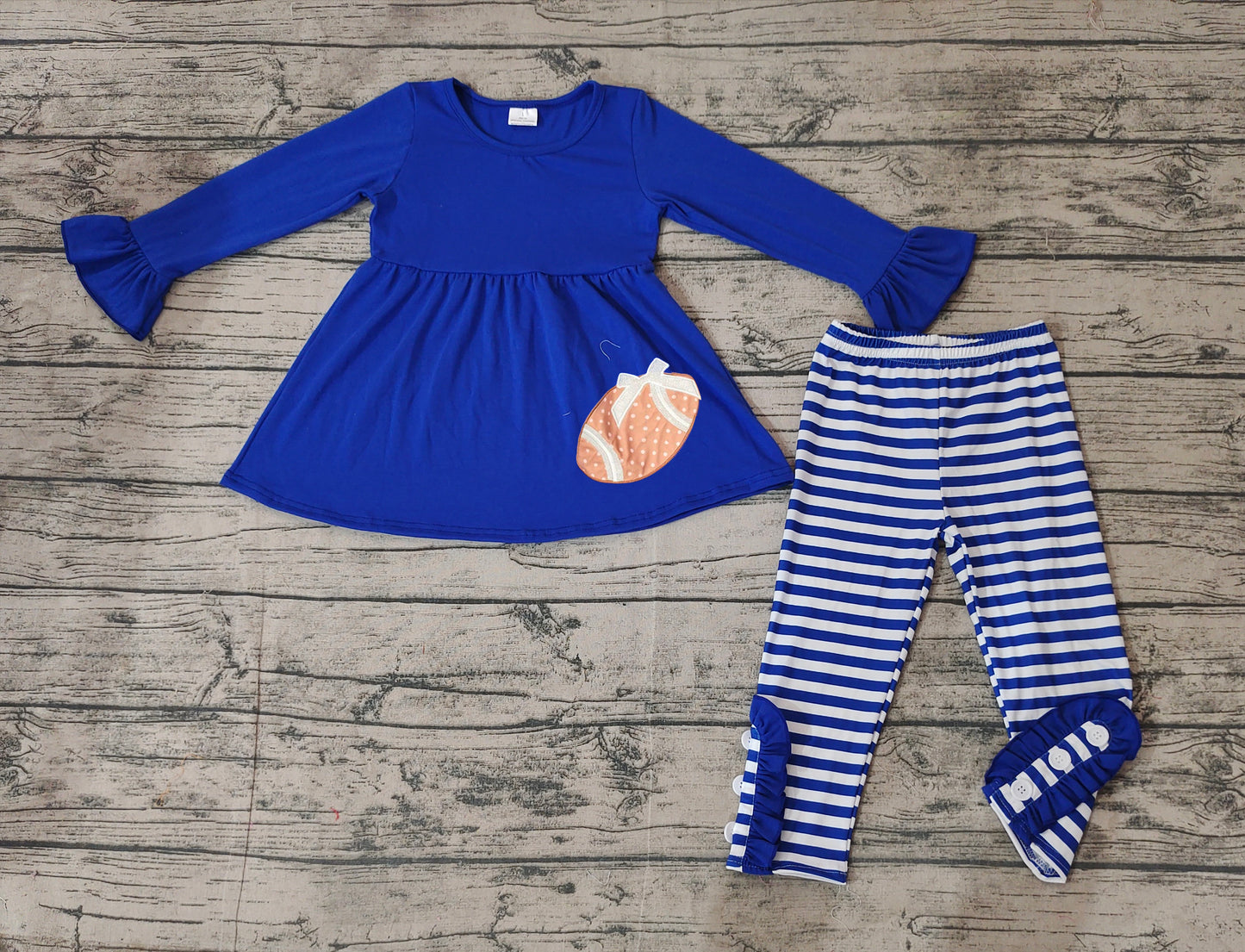 (Pre-order)GLP1547 Football Blue Tunic Top Stripes Pants Girls Fall Clothes Set