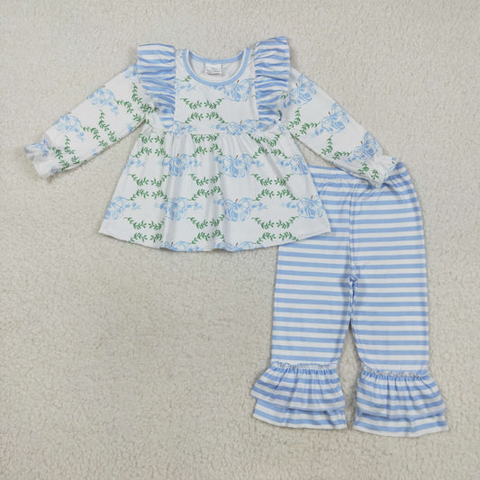 GLP1548 Blue Pumpkin Tunic Top Stripes Pants Girls Fall Clothes Set