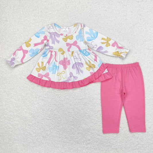 GLP1561 Colorful Bows Tunic Top Pink Pants Girls Fall Clothes Set