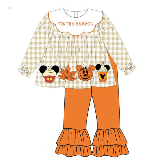 (Pre-order)GLP1562 Cartoon Mouse Pumpkin Tunic Top Orange Pants Girls Fall Clothes Set