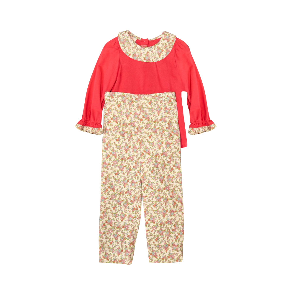 (Pre-order)GLP1568  Red Top Flowers Pants Girls Fall Clothes Set