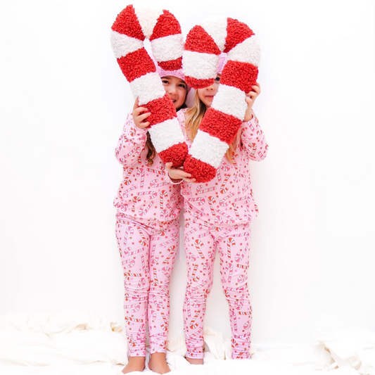 (Pre-order)GLP1573  Candy Cane Print Girls Christmas Pajamas Clothes Set