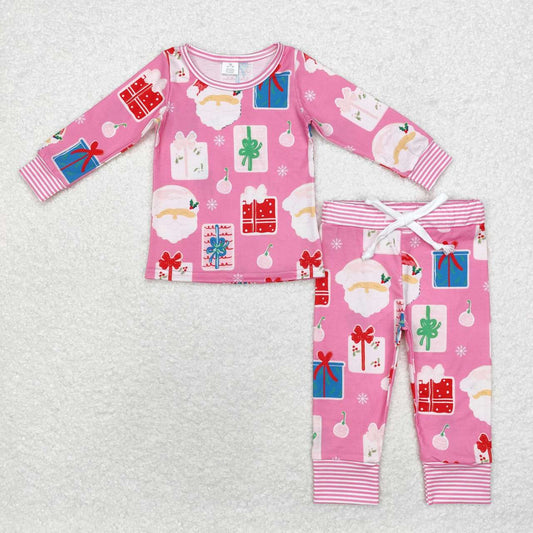 GLP1581 Gift Pink Print Girls Christmas Bamboo Pajamas Clothes Set