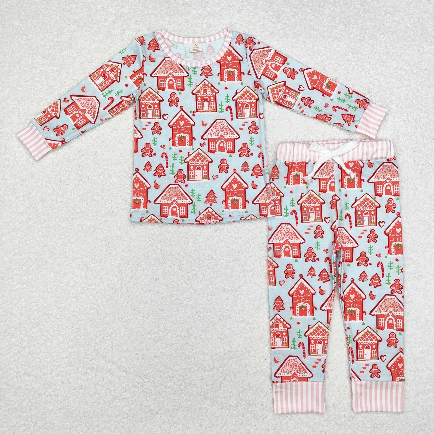 GLP1582 Candy House Print Girls Christmas Bamboo Pajamas Clothes Set