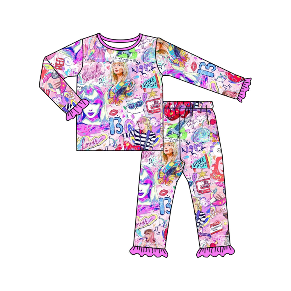 (Pre-order)GLP1585 Singer Swiftie Print Girls Fall Pajamas Clothes Set