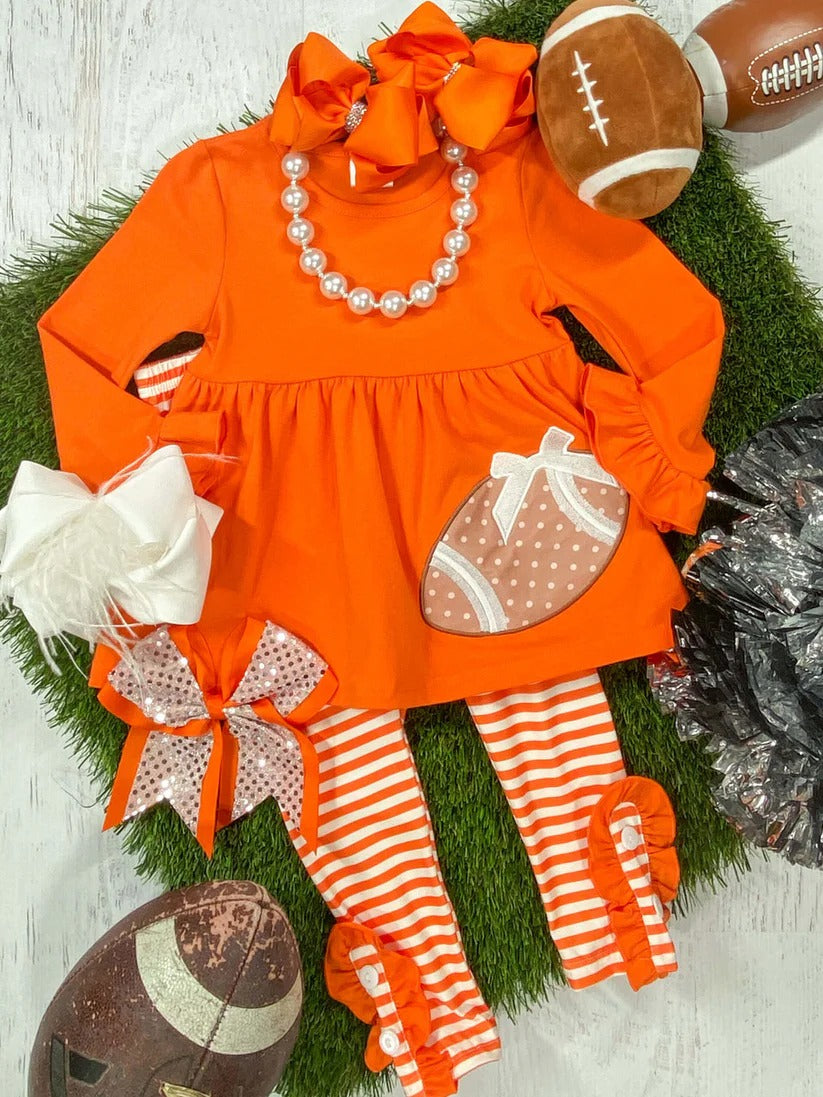 (Pre-order)GLP1588  Football Orange Tunic Top Stripes Pants Girls Fall Clothes Set