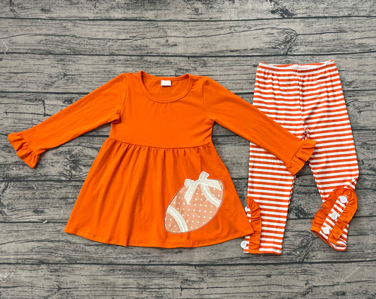 (Pre-order)GLP1588  Football Orange Tunic Top Stripes Pants Girls Fall Clothes Set