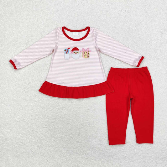 GLP1596 Cookie Santa Milk Embroidery Top Red Pants Girls Christmas Clothes Set