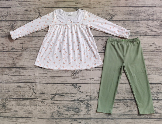 (Pre-order)GLP1598 Duck Tunic Top Green Pants Girls Fall Clothes Set