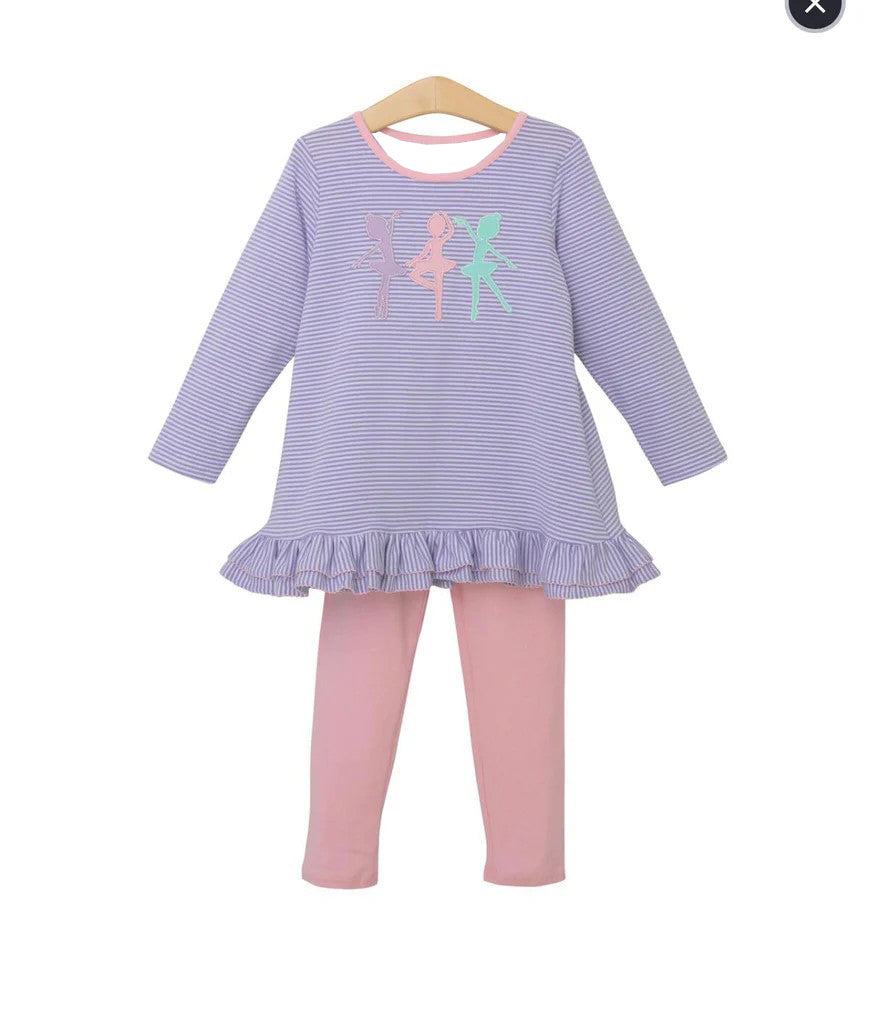 (Pre-order)GLP1601  Dancer Purple Stripes Tunic Top Pink Pants Girls Fall Clothes Set