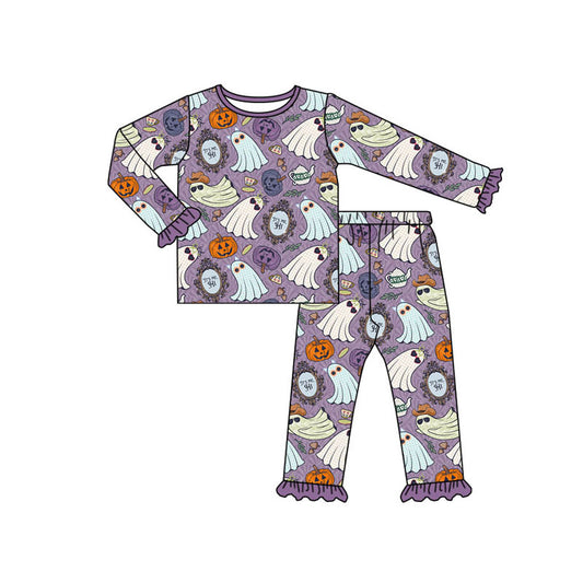 (Pre-order)GLP1602 Ghost Pumpkin Purple Print Girls Halloween Pajamas Clothes Set