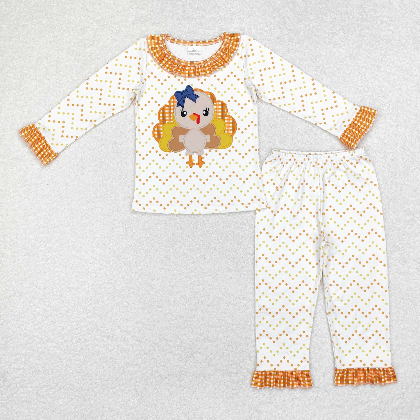 GLP1603 Turkey Yellow Dots Print Girls Thanksgiving Pajamas Clothes Set