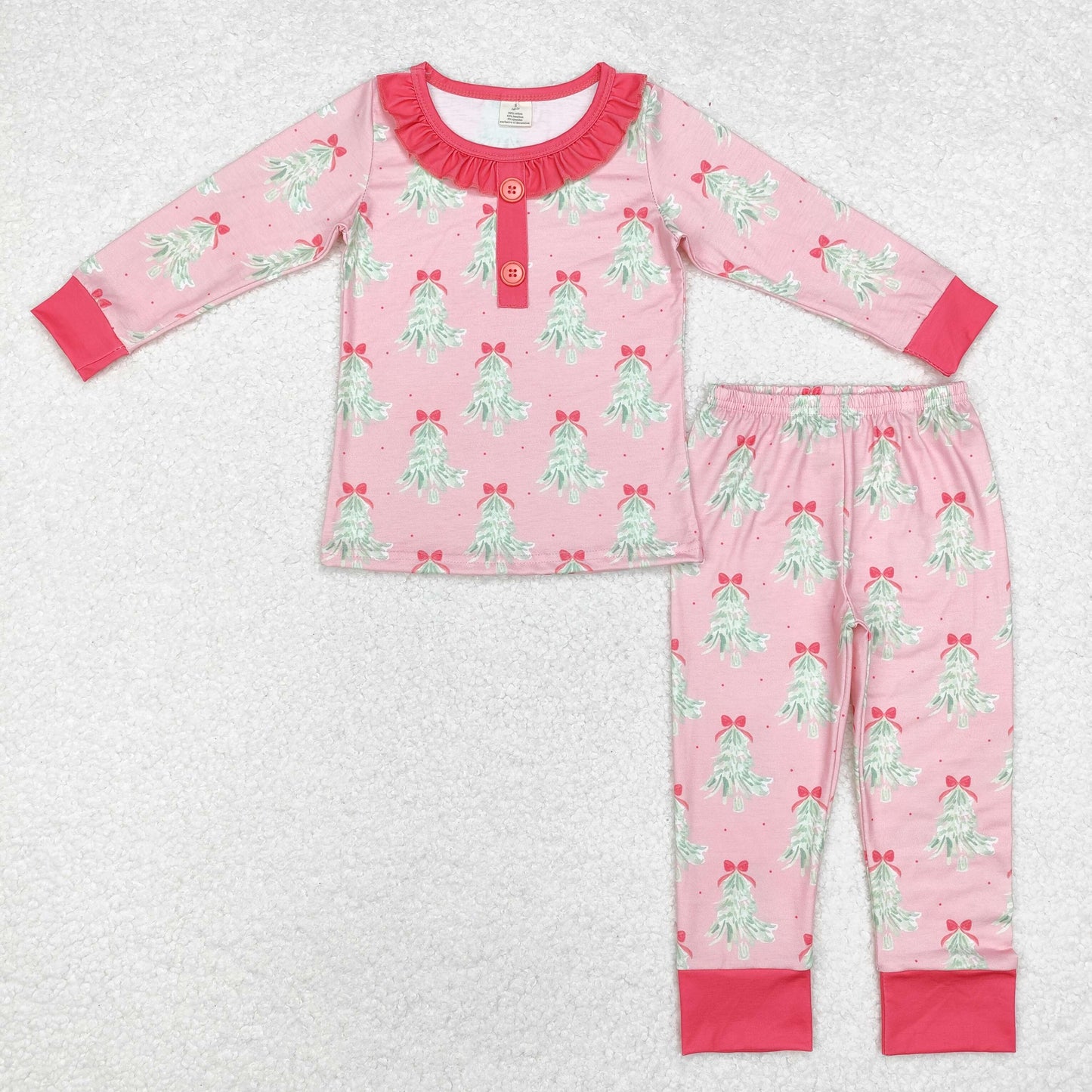 GLP1610 Trees Print Girls Christmas Bamboo Pajamas Clothes Set