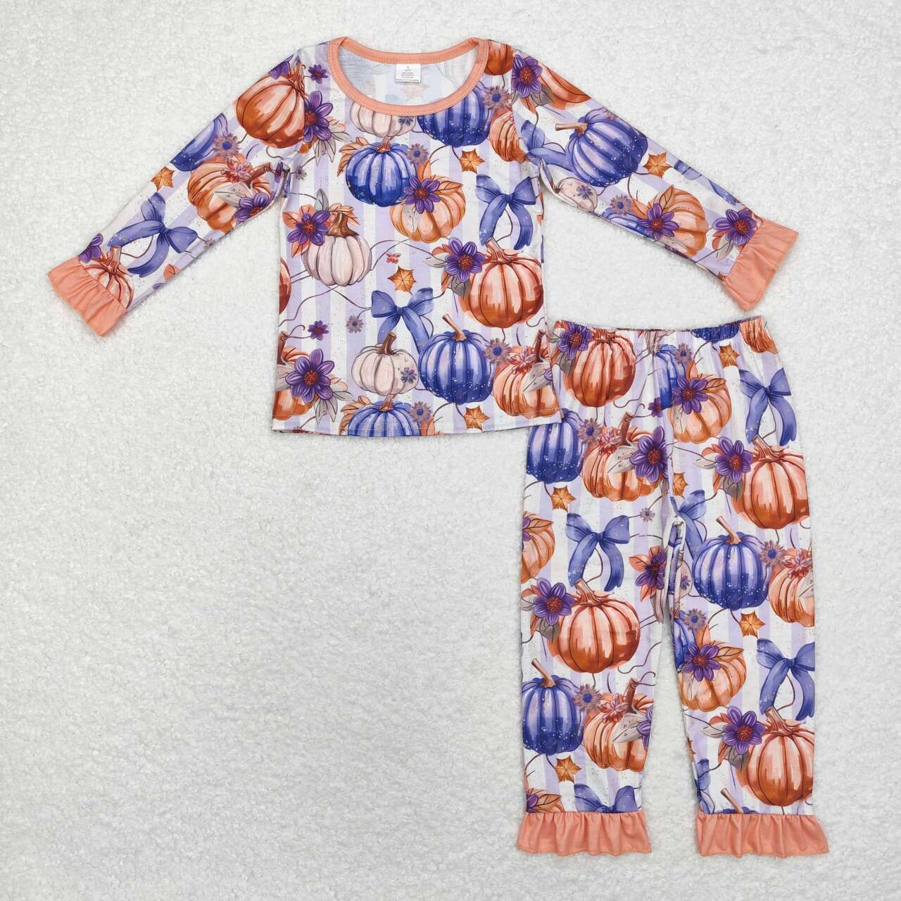 GLP1619 Pumpkin Flowers Print Girls Fall Bamboo Pajamas Clothes Set