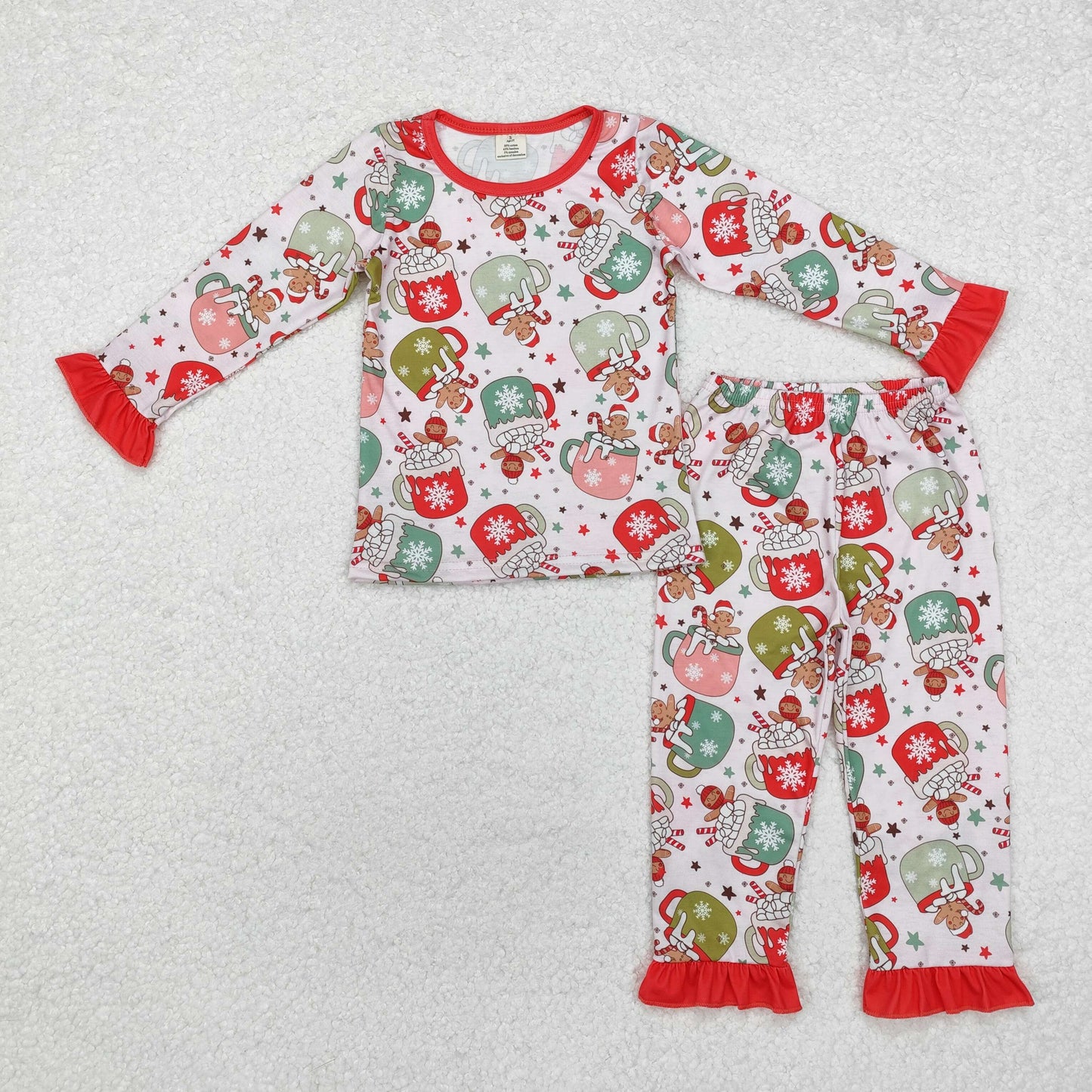 GLP1621 Gingerbread Milk Print Girls Christmas Bamboo Pajamas Clothes Set