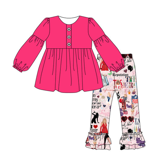 (Pre-order)GLP1622 Hotpink Tunic Top Singer Swiftie Pants Girls Fall Clothes Set