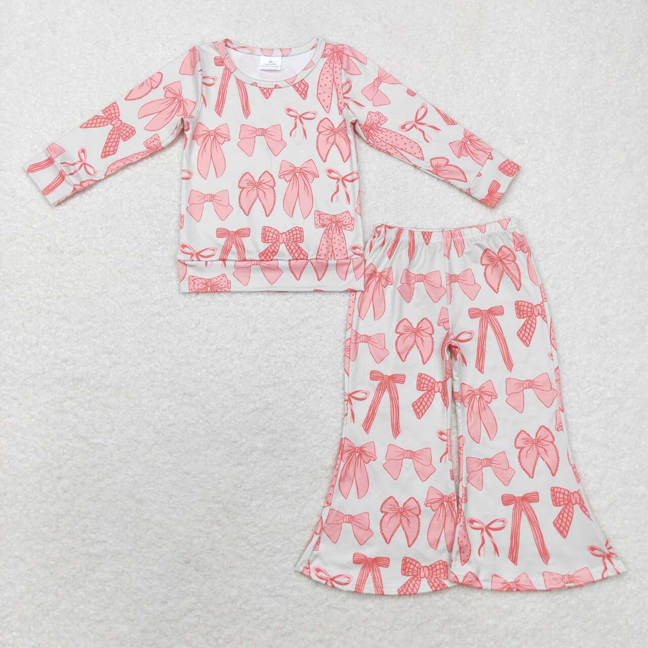 GLP1624 Pink Bows Print Bell Pants Girls Fall Clothes Set